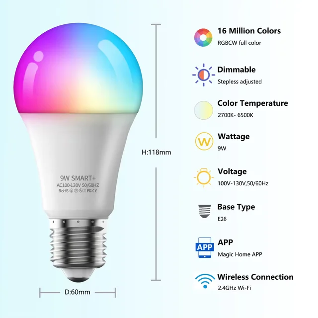 E27 New Design Smart Light Bulb RGB Colorful Smart Lamp 7W 9W 10W White/Warm White/RGB AC220-240V 50/60HZ