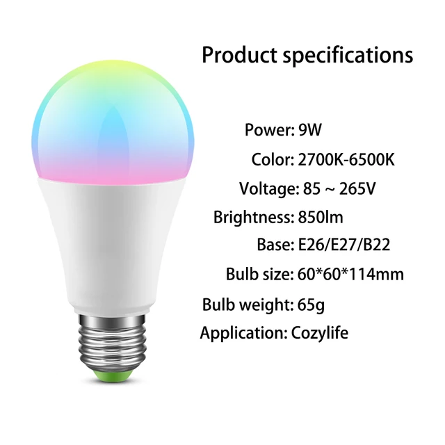 E27 New Design Smart Light Bulb RGB Colorful Smart Lamp 7W 9W 10W White/Warm White/RGB AC220-240V 50/60HZ