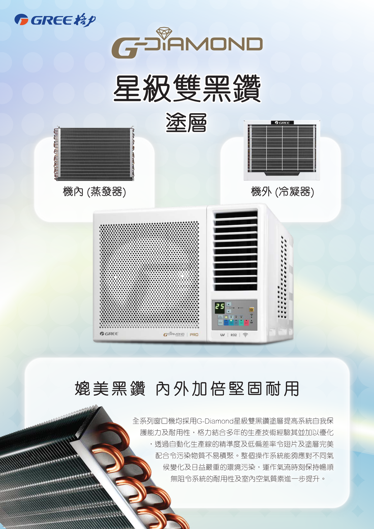 Gree 格力 GWF12P 1.5匹 R32 G-Panel 雙黑鑽變頻淨冷窗口式冷氣機｜Wi-Fi 智能控制｜1級能源標籤