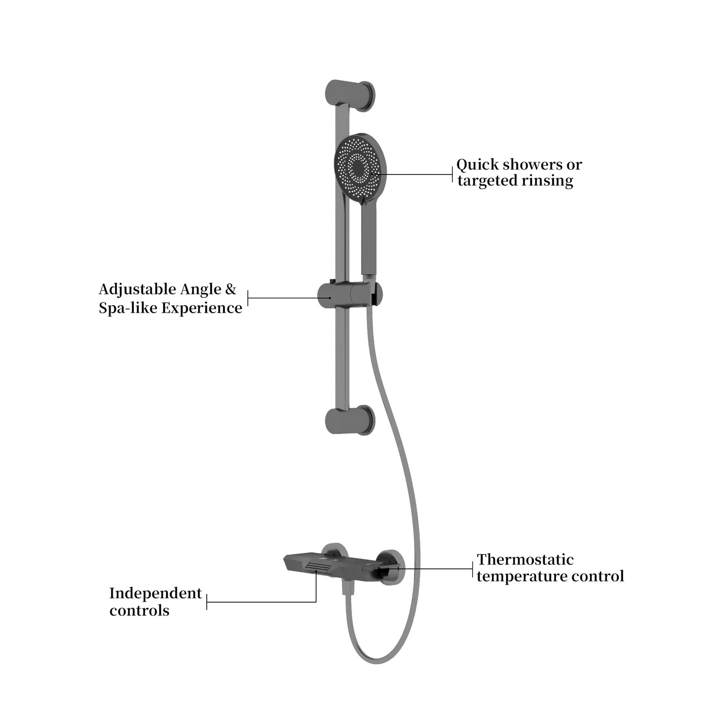 Luxury Gun Grey Concealed Shower Faucet & Valve Set｜Handheld Shower｜OEM/ODM Wholesale   奢華槍灰隱藏式淋浴龍頭與閥門套裝｜手持花灑｜批發採購 (GS‑9001)