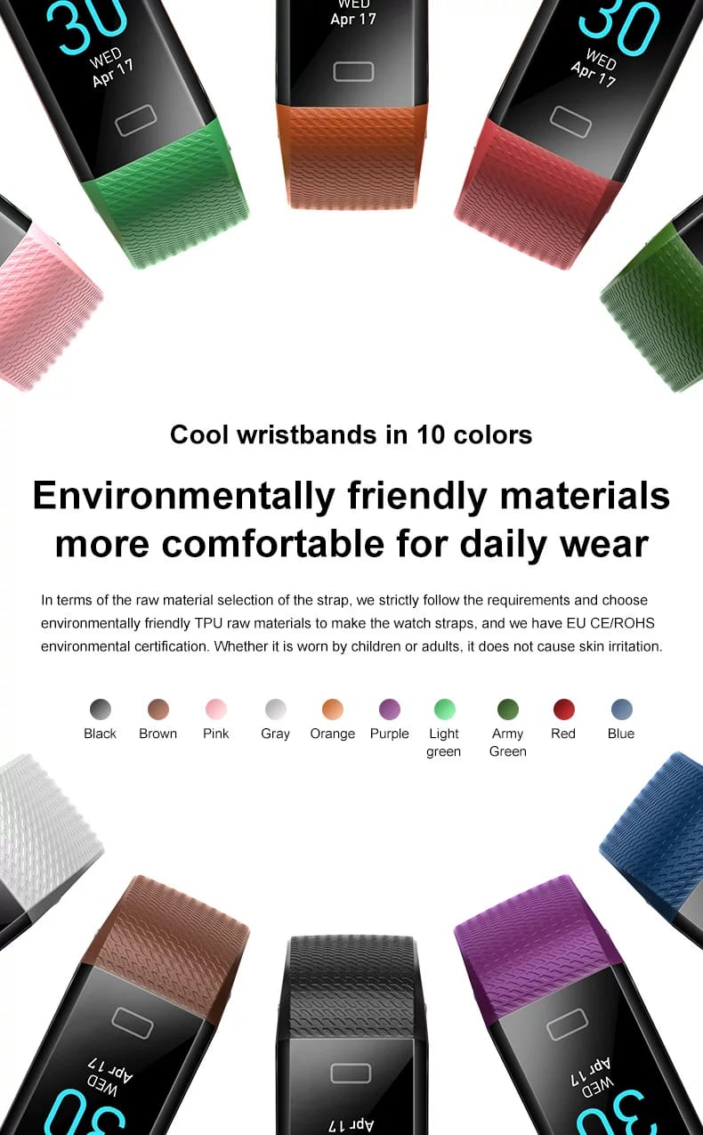 健身追蹤器智慧手環，附心率監測器/計步器/卡路里。 IP65 防水男士/女士健身智慧手錶追蹤器